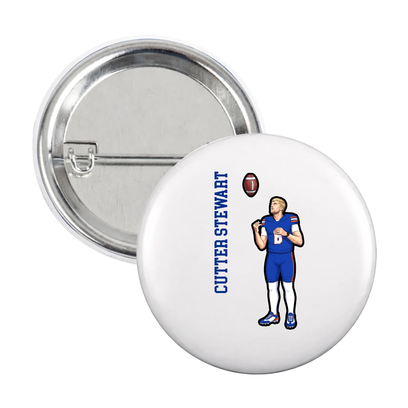 Game Day Button — Name Vertical in White