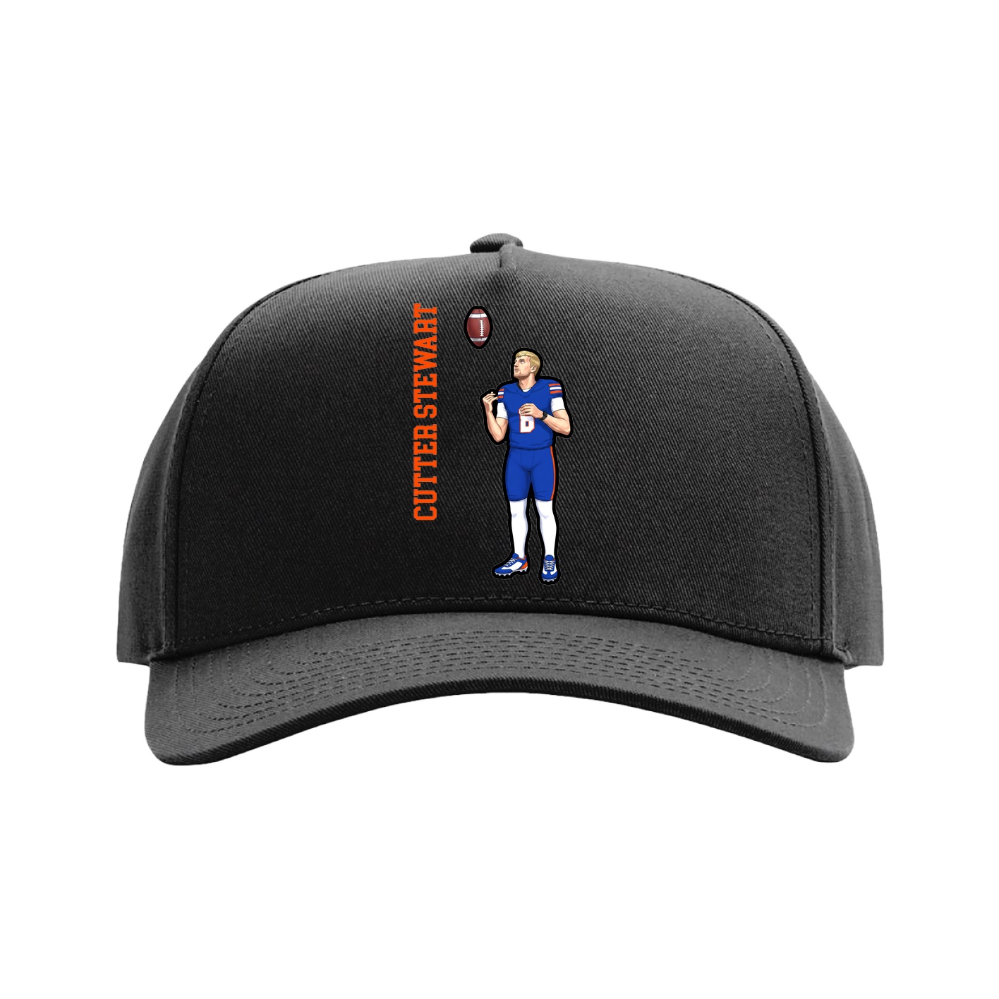 Full Fabric Five-Panel Champ Cap — Name Vertical in Black
