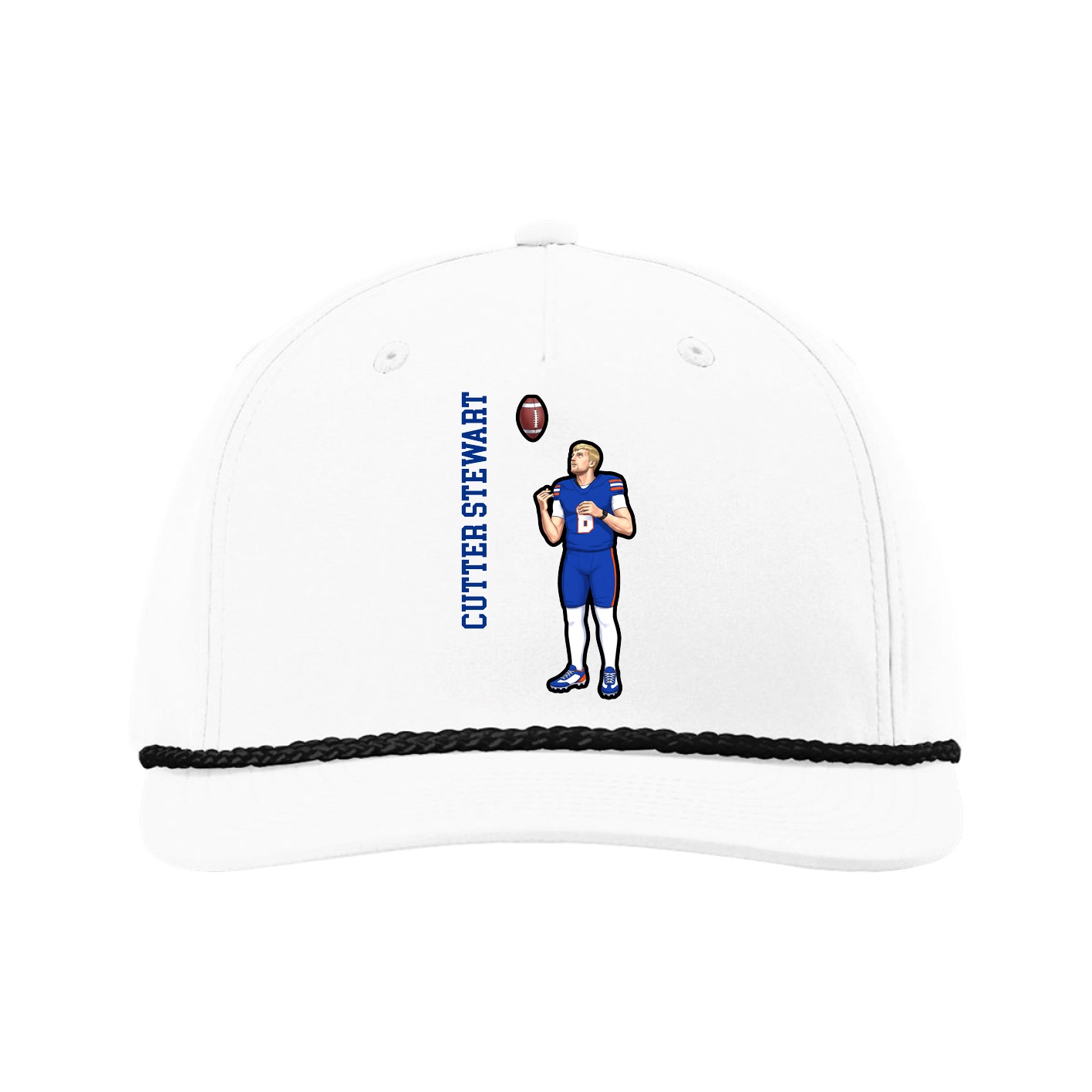 Five-Panel Classic Rope Cap — Name Vertical in White