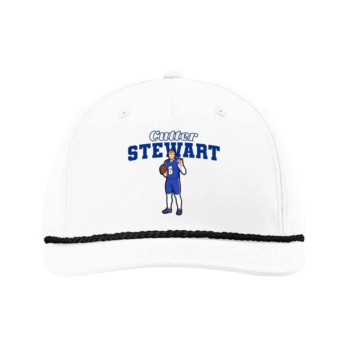 Five-Panel Classic Rope Cap — Name Arch in White