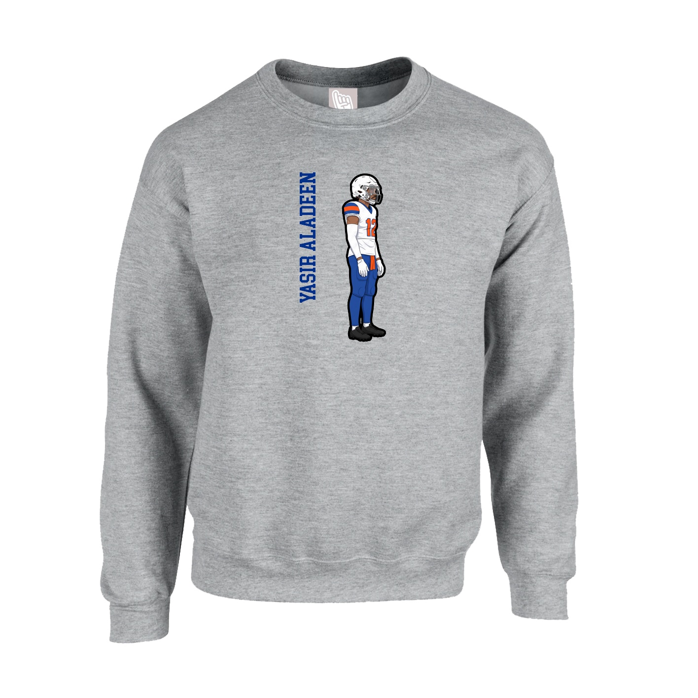 Fleece Crew — Name Vertical in Grey