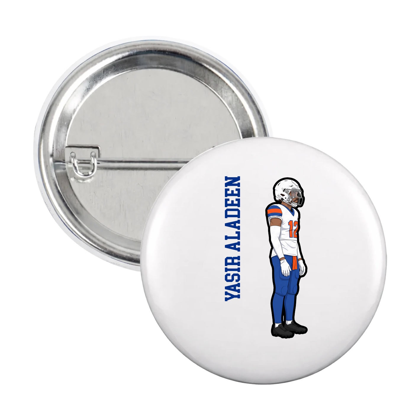 Game Day Button — Name Vertical in White