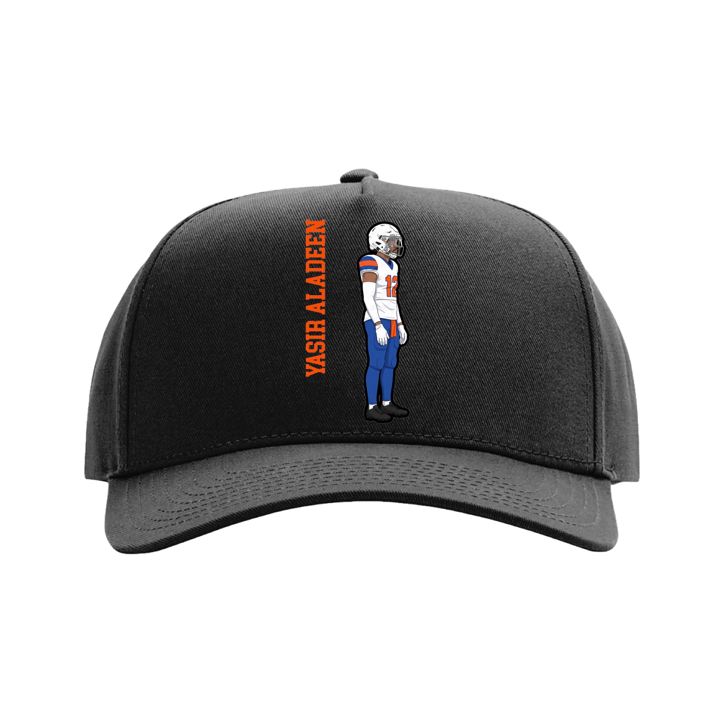 Full Fabric Five-Panel Champ Cap — Name Vertical in Black