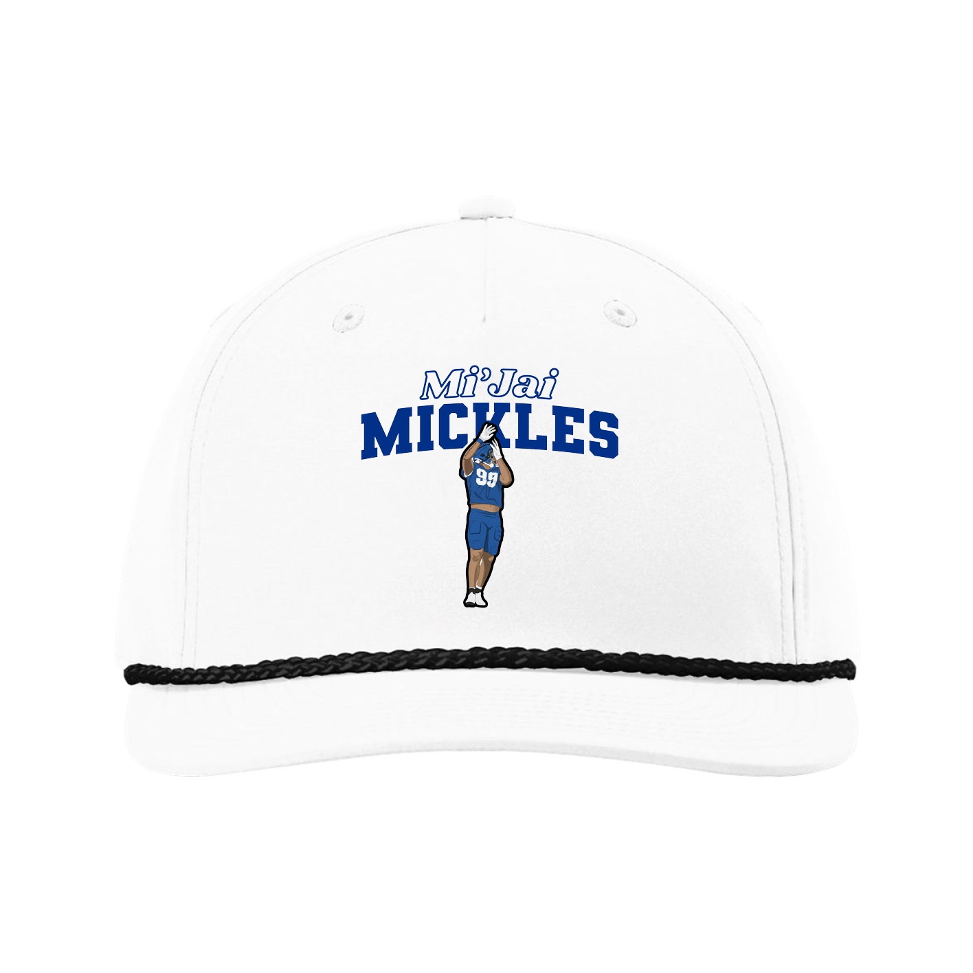 Five-Panel Classic Rope Cap — Name Arch in White