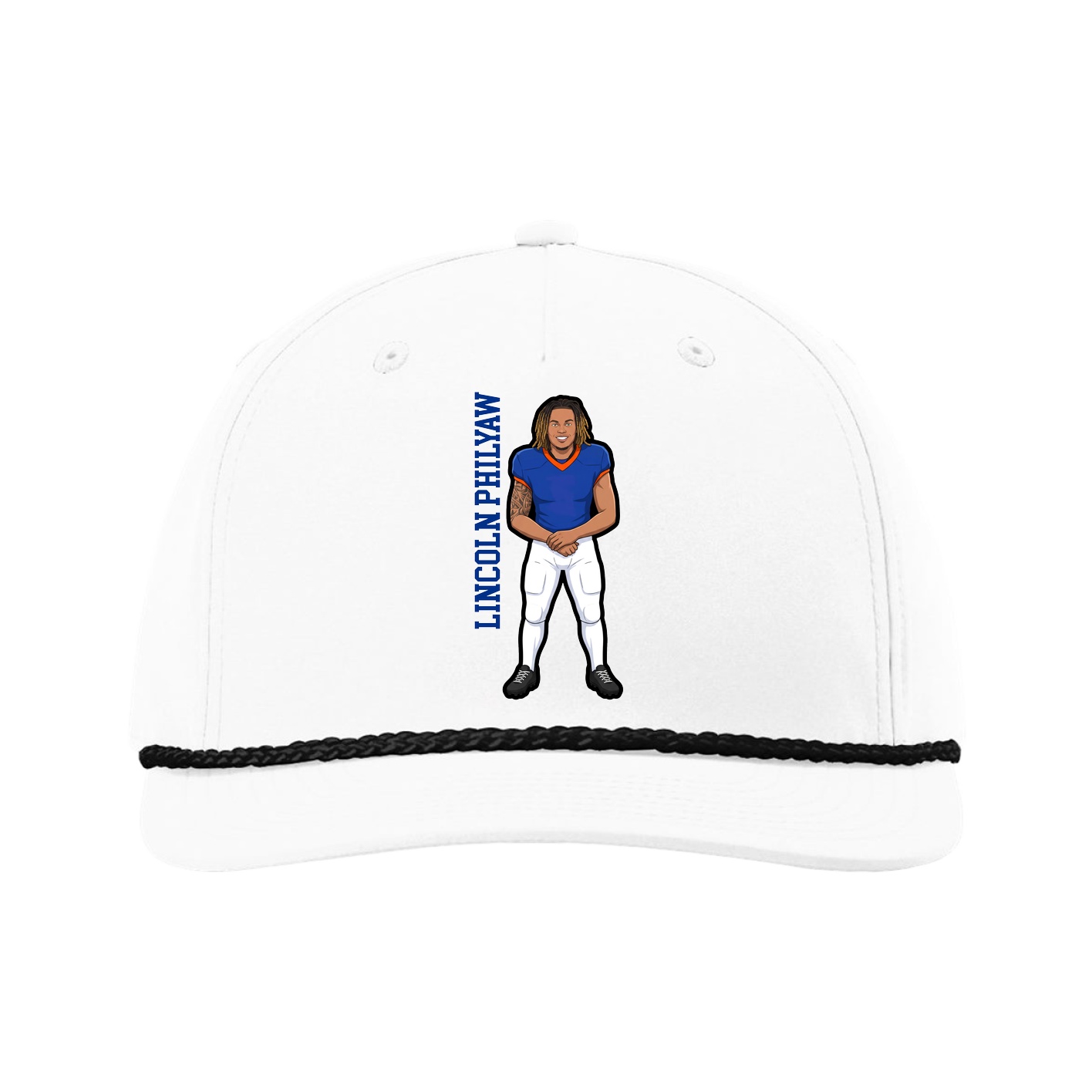 Five-Panel Classic Rope Cap — Name Vertical in White