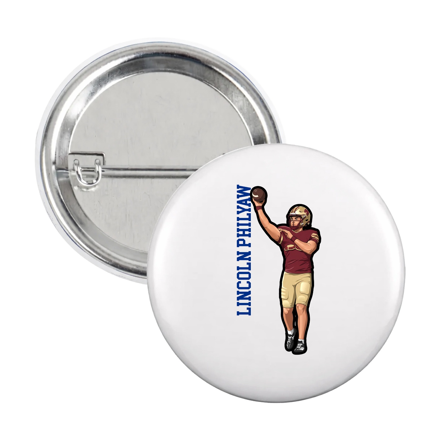 Game Day Button — Name Vertical in White