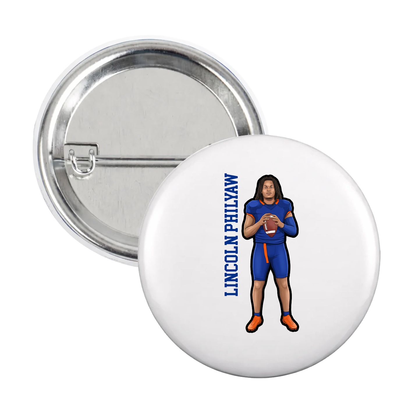 Game Day Button — Name Vertical in White