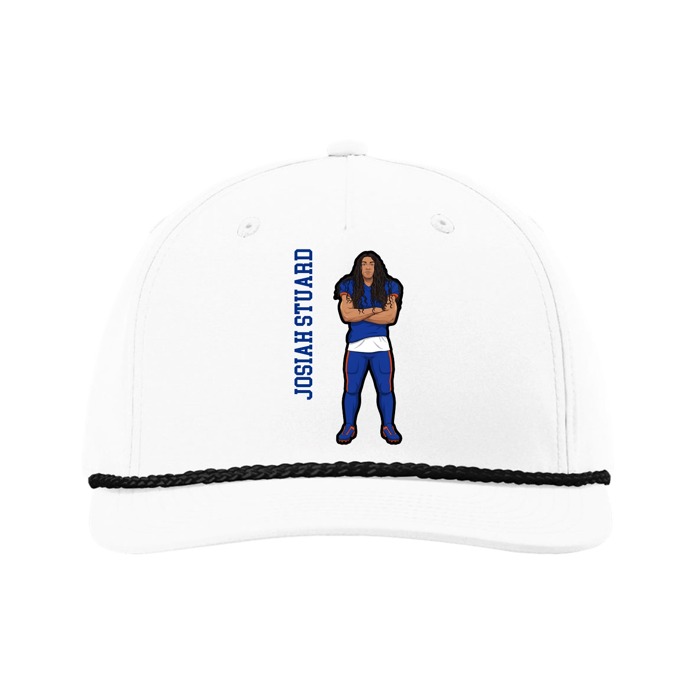Five-Panel Classic Rope Cap — Name Vertical in White