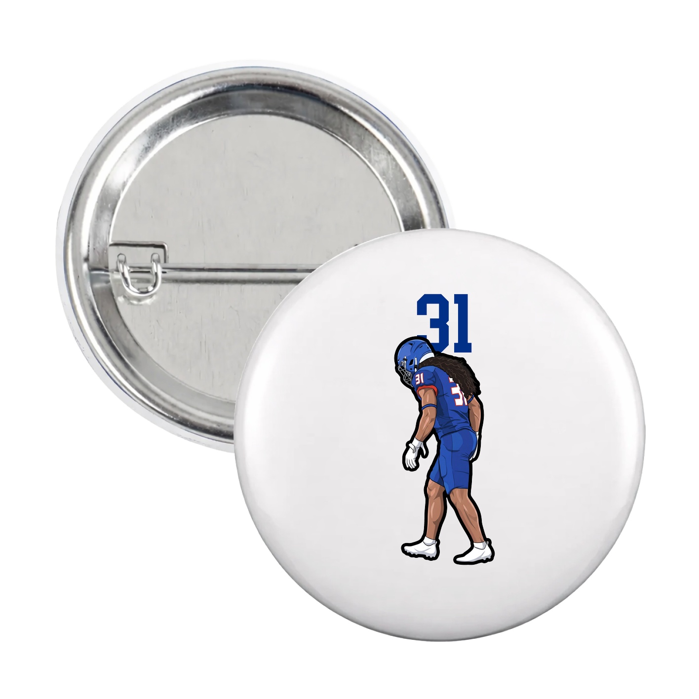 Game Day Button — Number Top in White