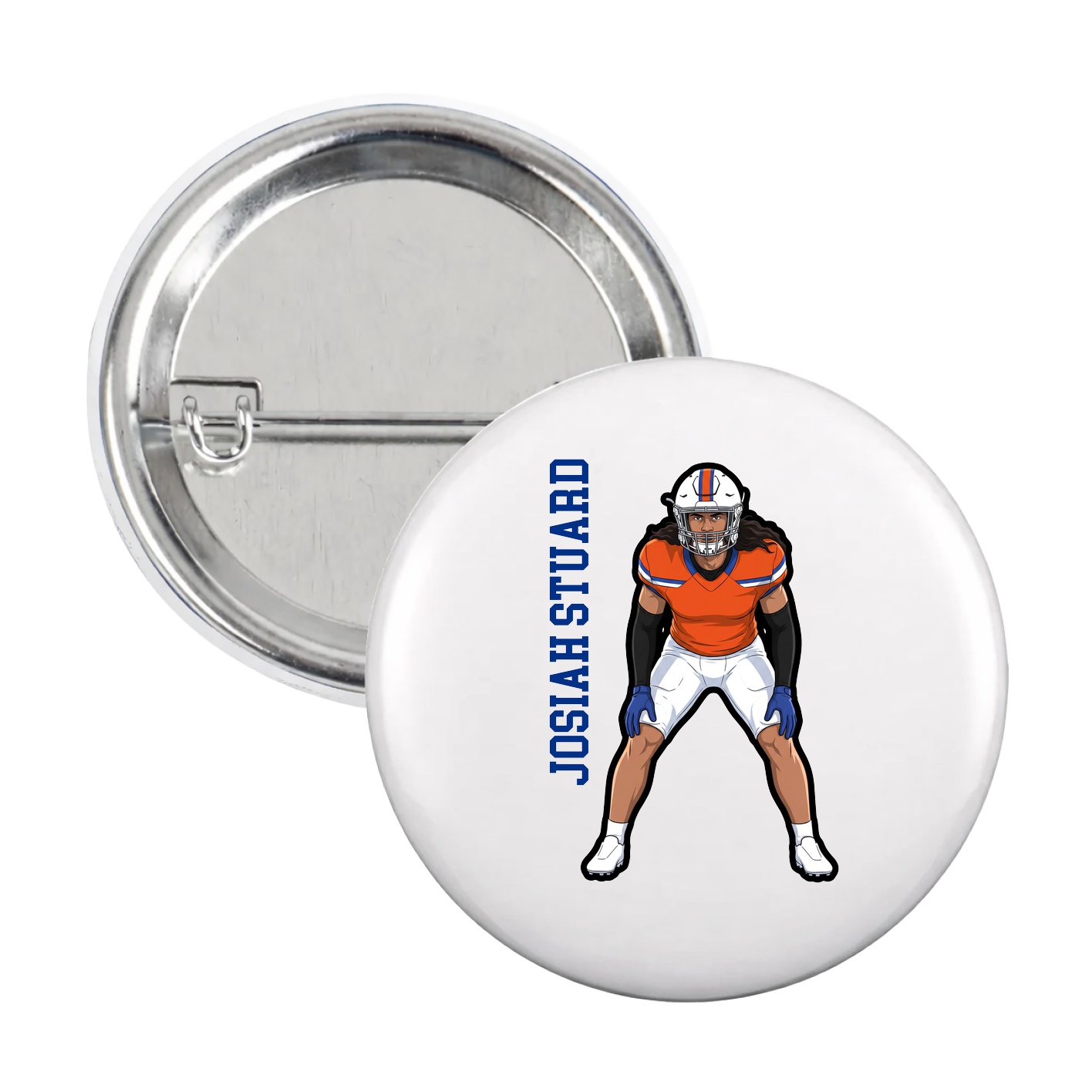Game Day Button — Name Vertical in White