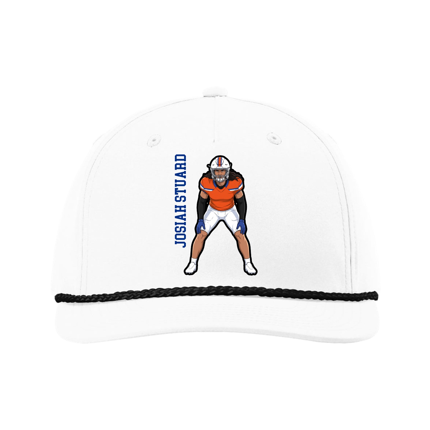 Five-Panel Classic Rope Cap — Name Vertical in White