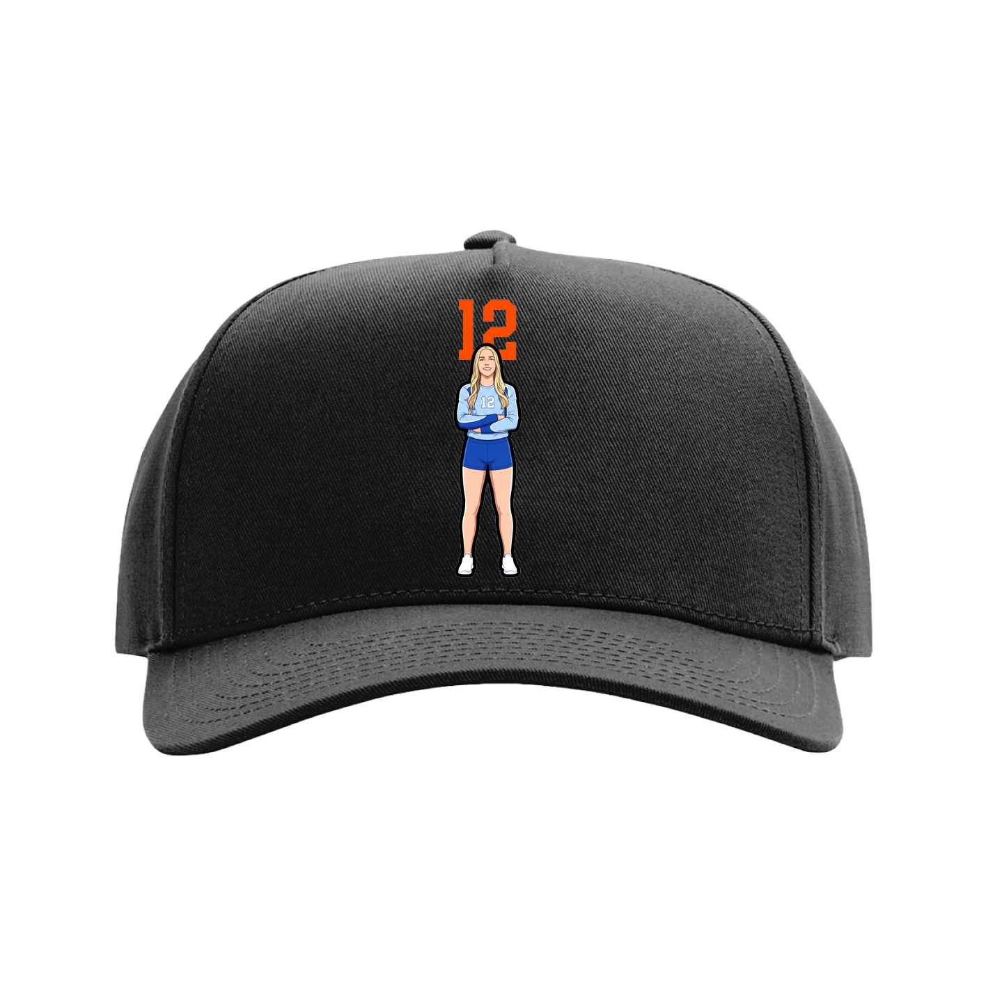 Full Fabric Five-Panel Champ Cap — Number Top in Black