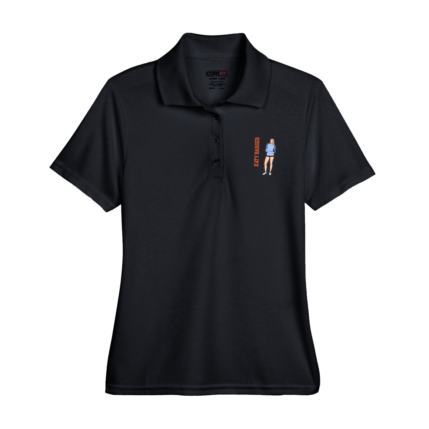 Womens Performance Polo — Name Vertical in Black
