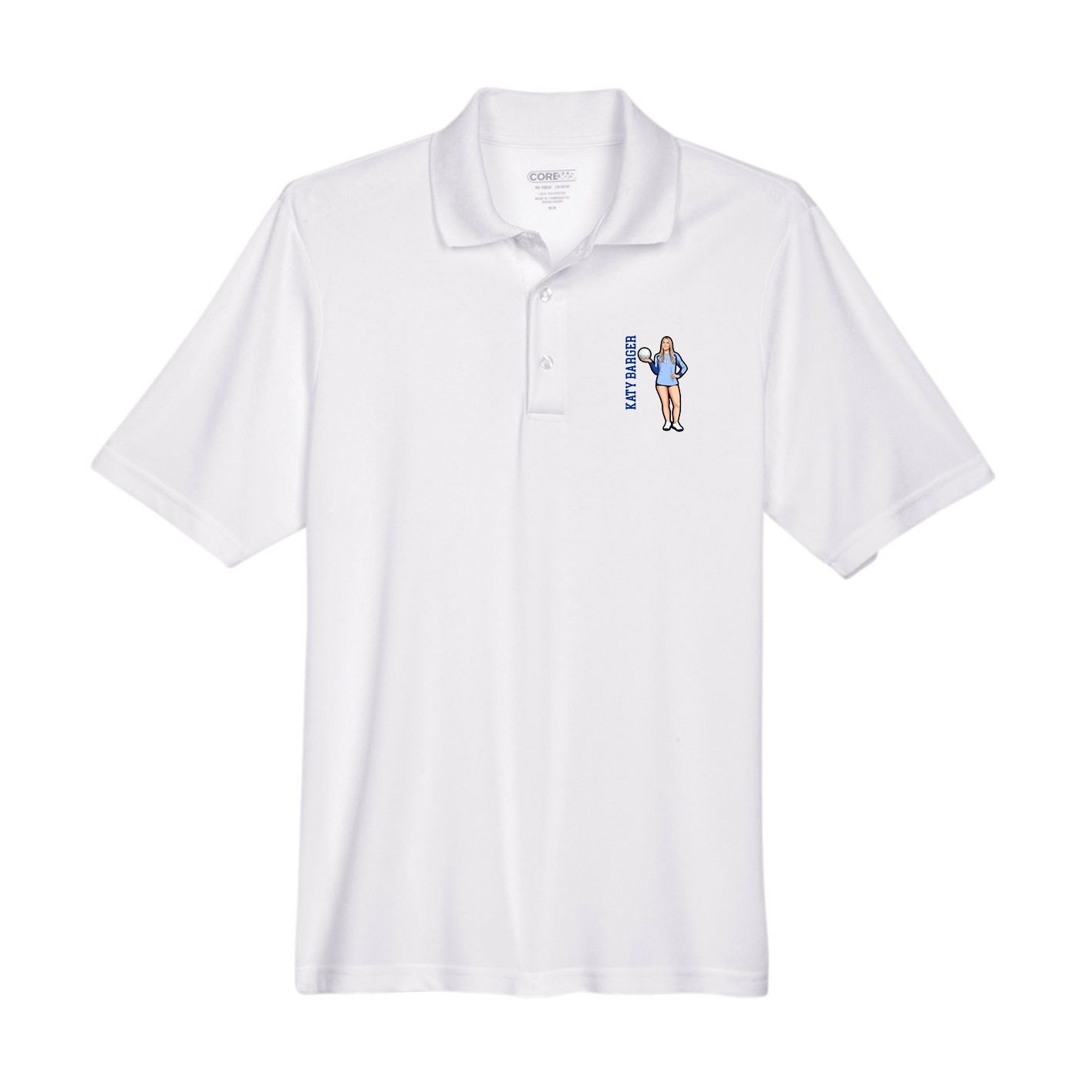 Performance Polo — Name Vertical in White