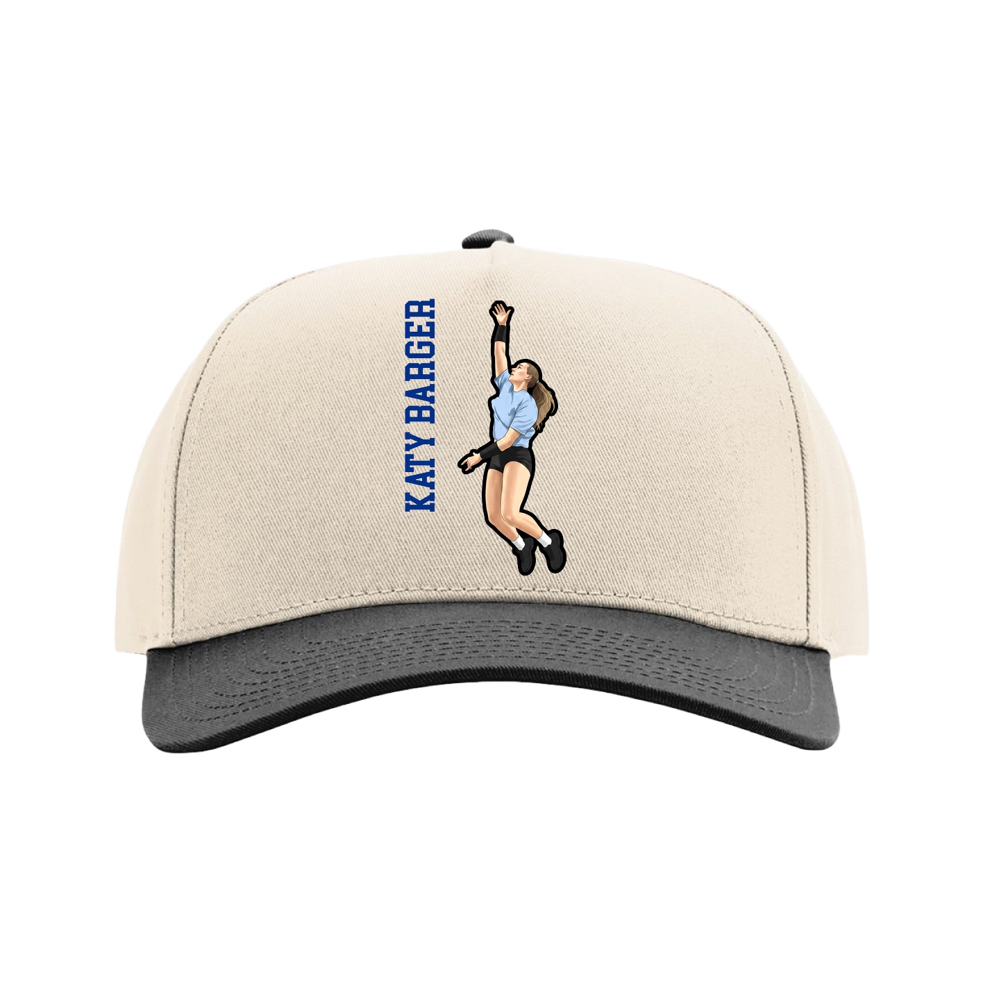Full Fabric Five-Panel Champ Cap — Name Vertical in Cream/Black