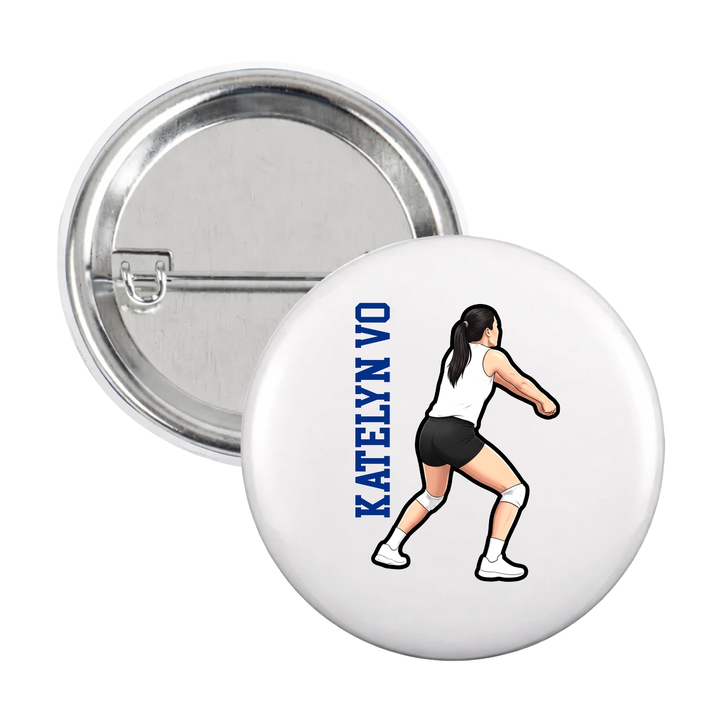 Game Day Button — Name Vertical in White