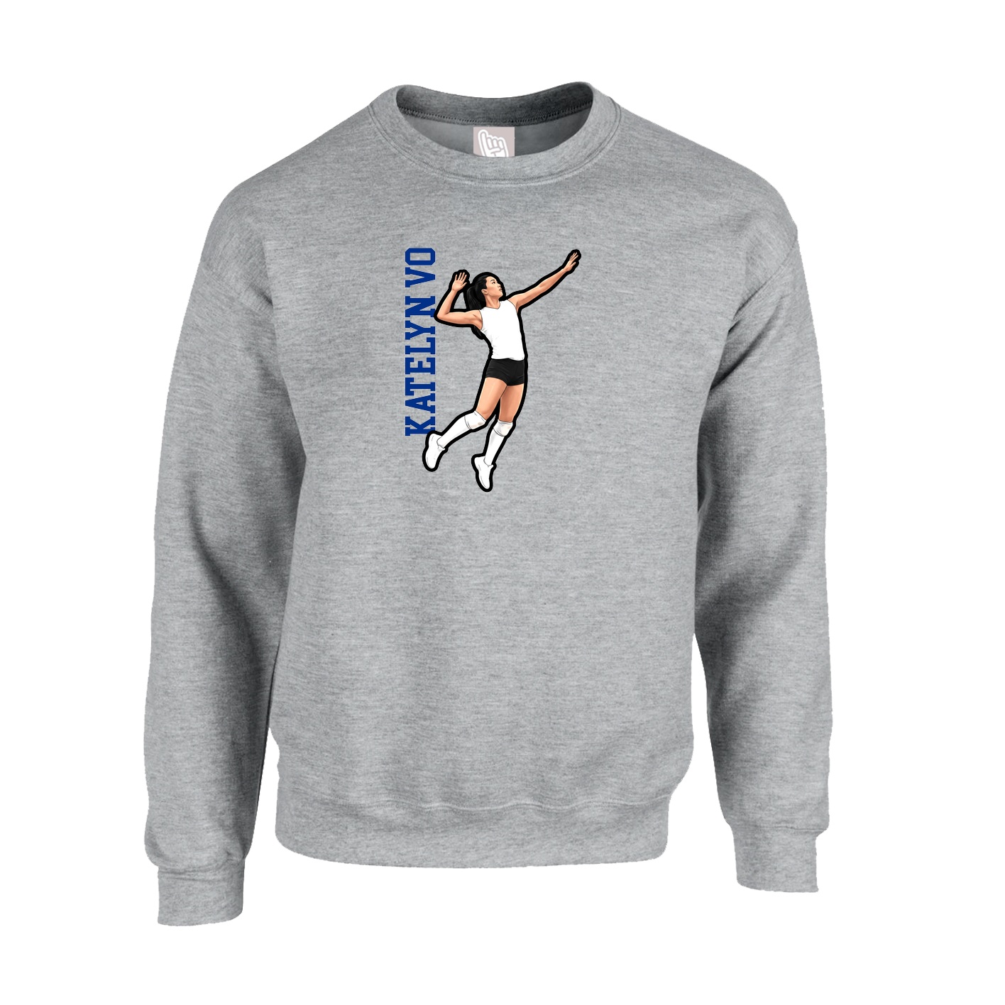 Fleece Crew — Name Vertical in Grey