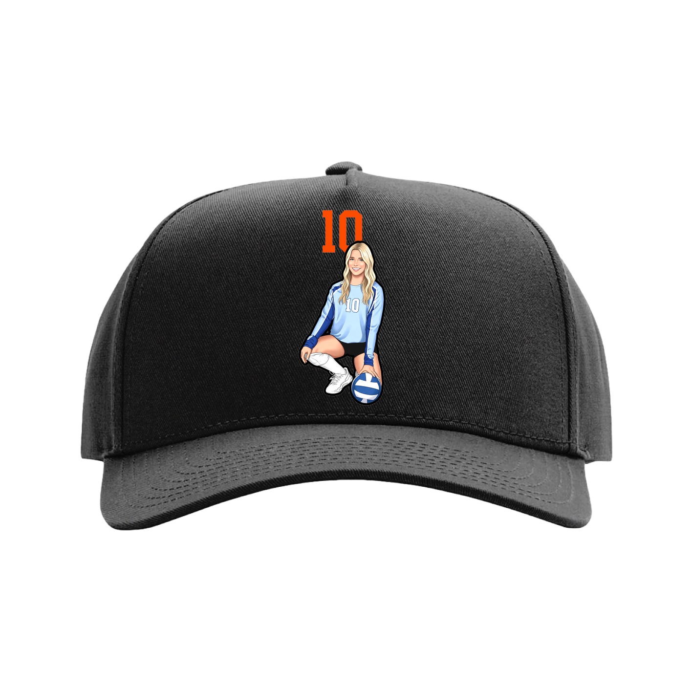 Full Fabric Five-Panel Champ Cap — Number Top in Black