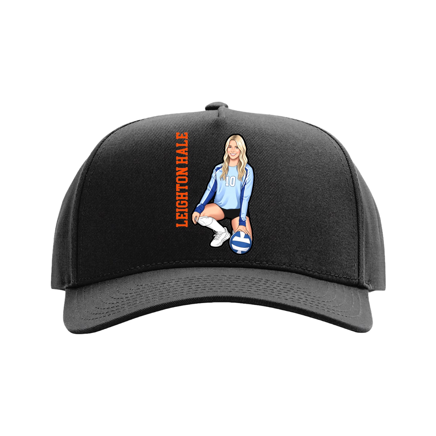 Full Fabric Five-Panel Champ Cap — Name Vertical in Black