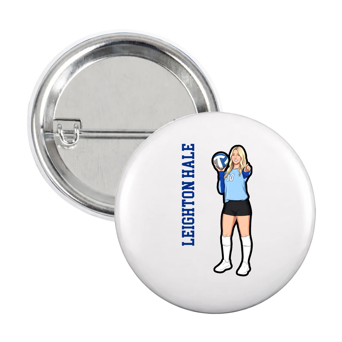 Game Day Button — Name Vertical in White