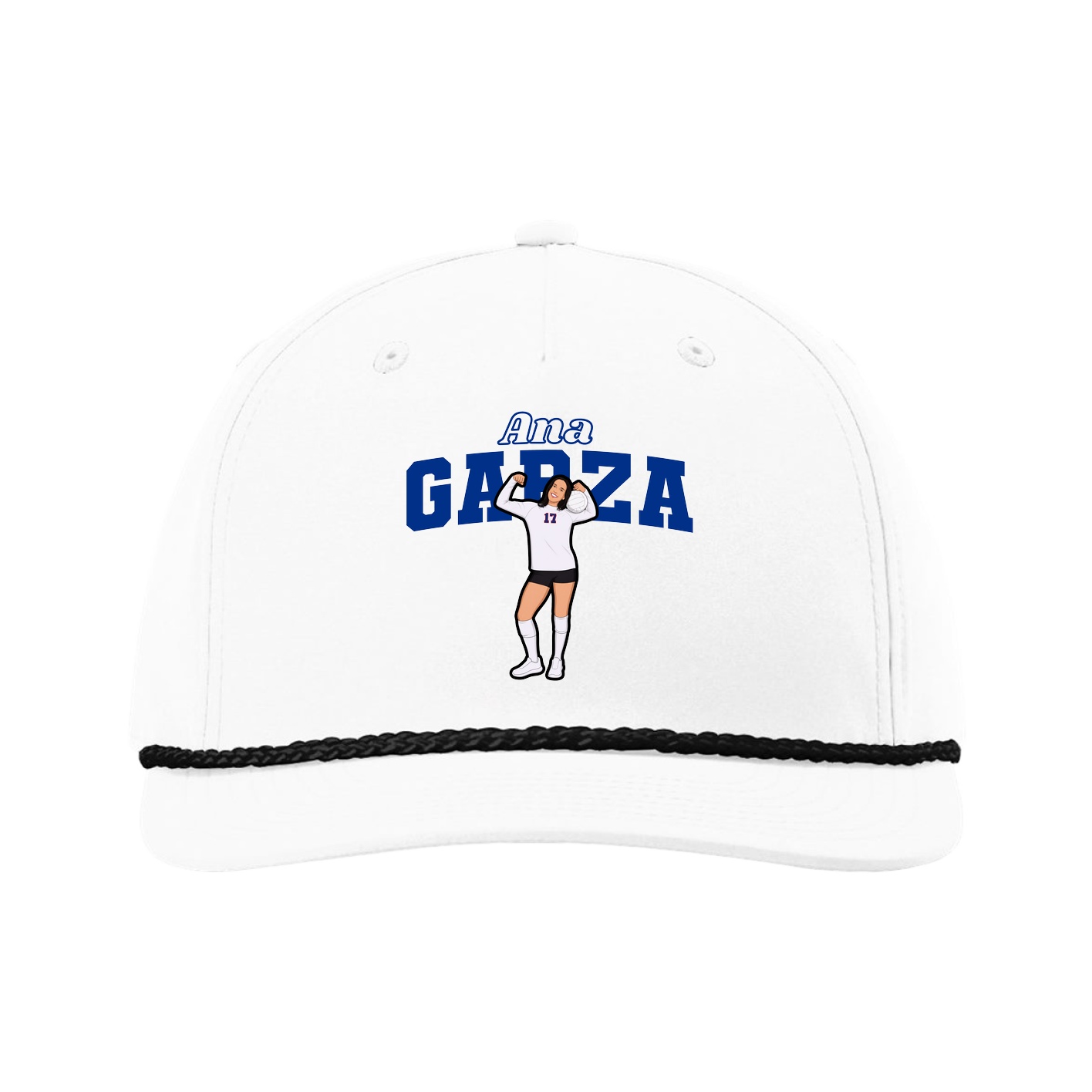 Five-Panel Classic Rope Cap — Name Arch in White