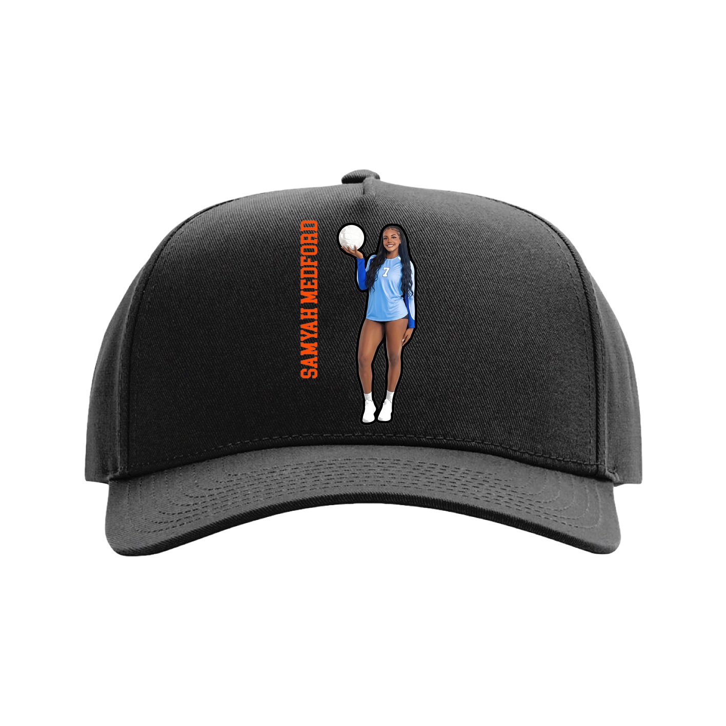 Full Fabric Five-Panel Champ Cap — Name Vertical in Black