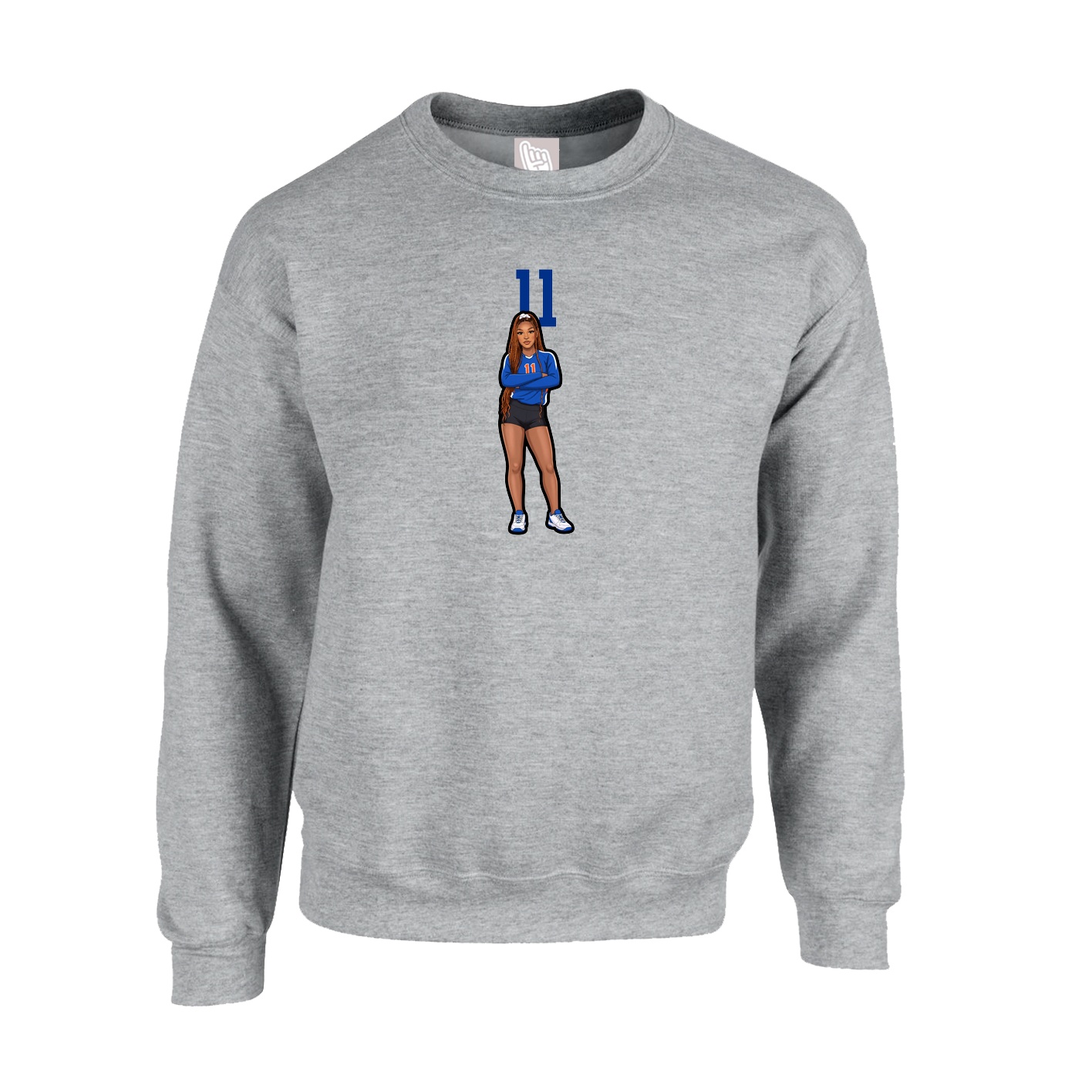 Fleece Crew — Number Top in Grey