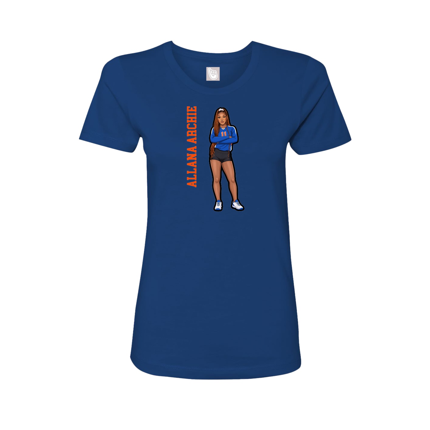 Fitted Women's Tee — Name Vertical in Royal