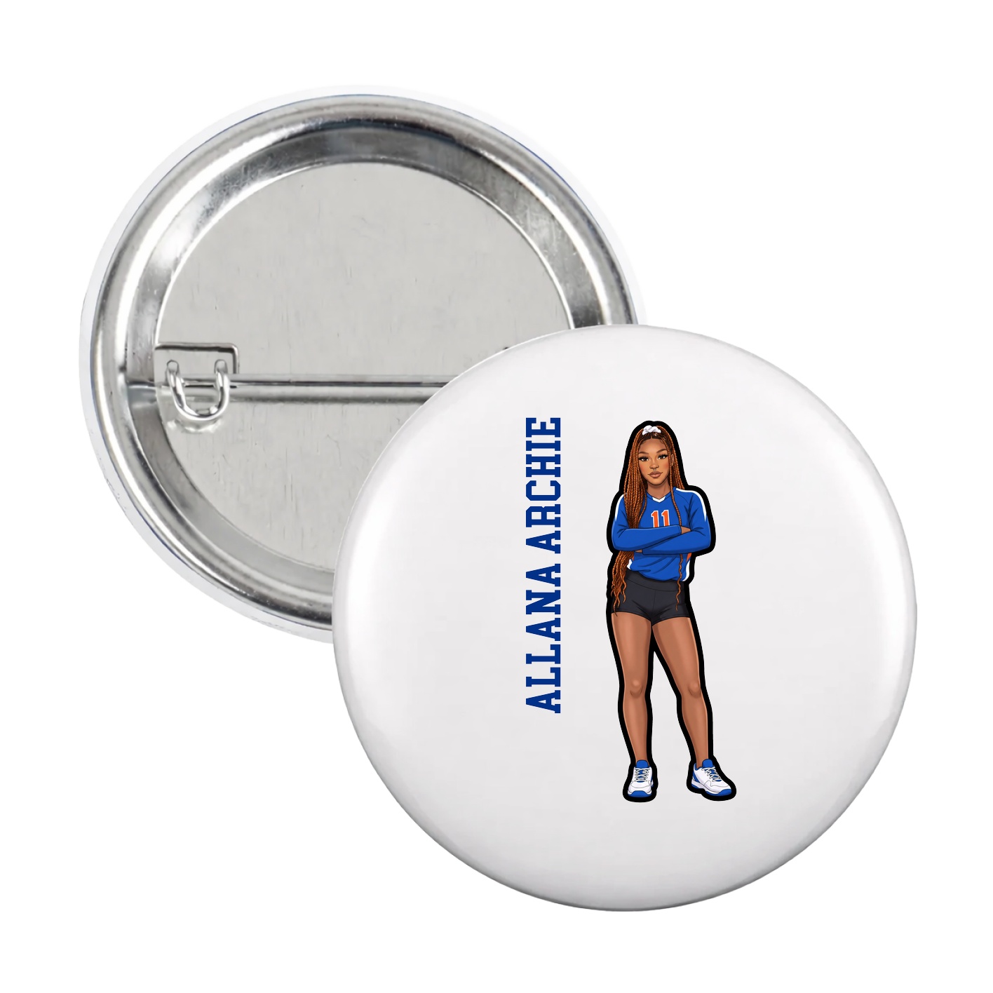 Game Day Button — Name Vertical in White
