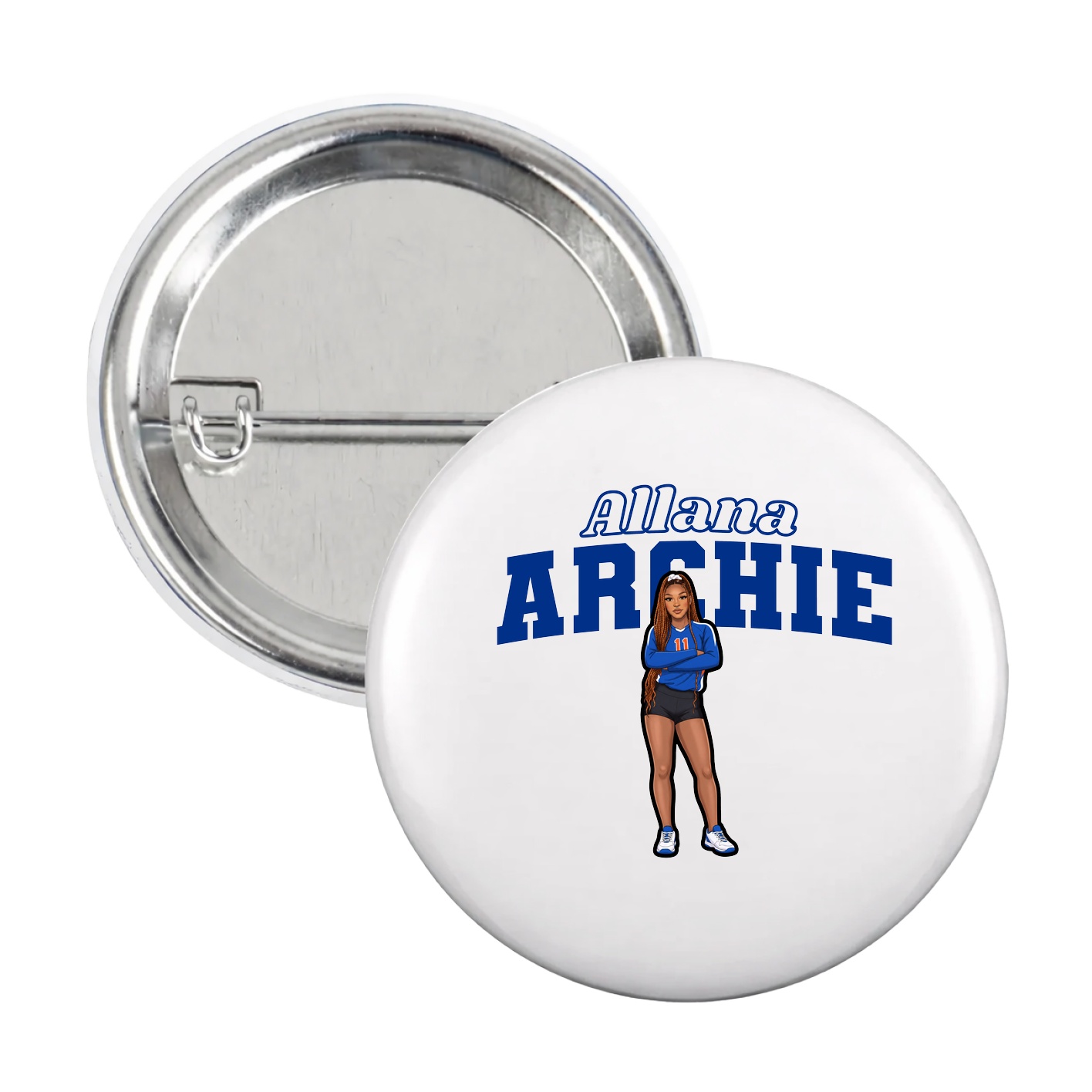 Game Day Button — Name Arch in White