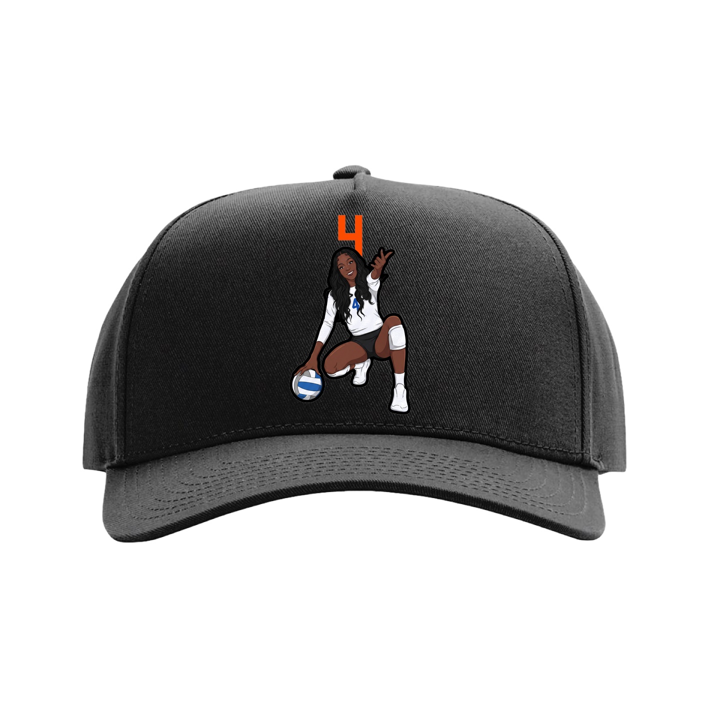 Full Fabric Five-Panel Champ Cap — Number Top in Black