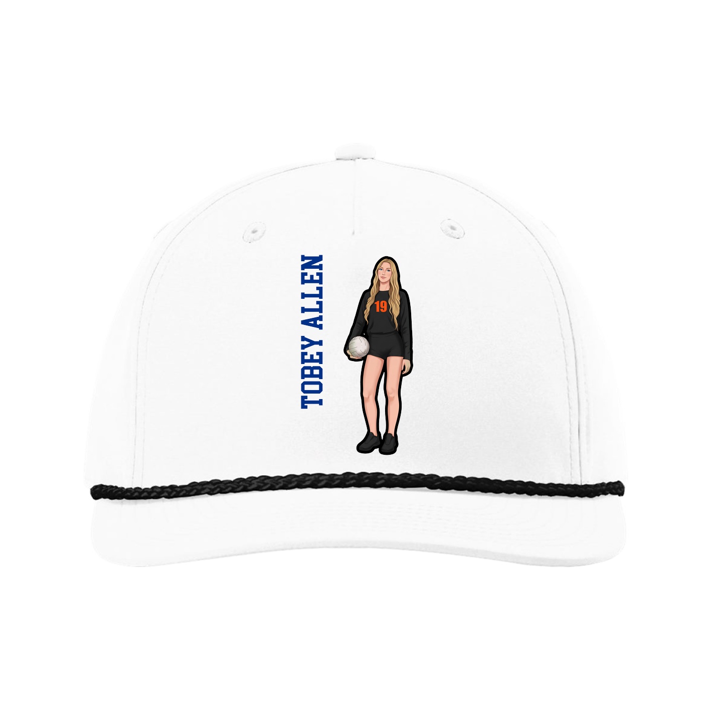 Five-Panel Classic Rope Cap — Name Vertical in White