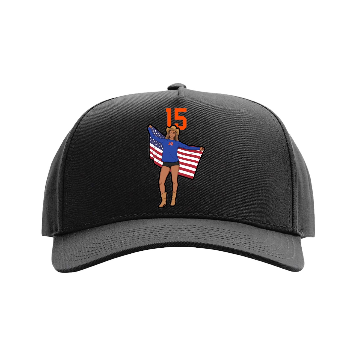 Full Fabric Five-Panel Champ Cap — Number Top in Black