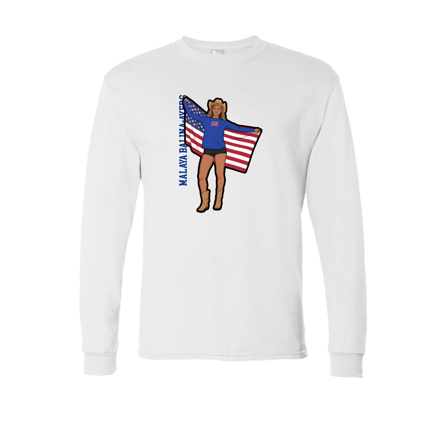 Long Sleeve Tee — Name Vertical in White