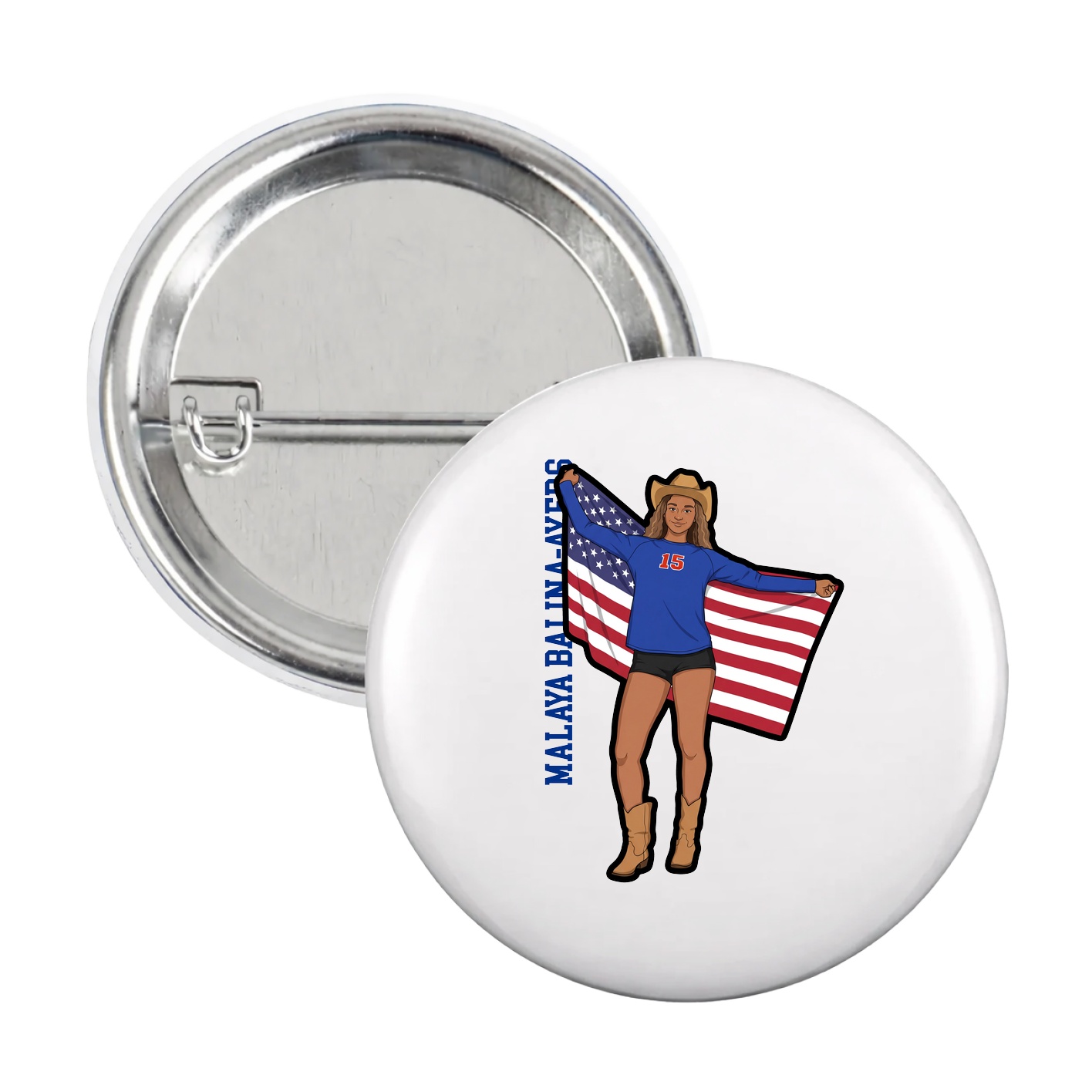 Game Day Button — Name Vertical in White