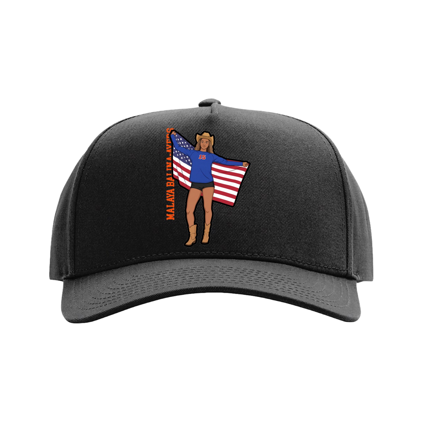 Full Fabric Five-Panel Champ Cap — Name Vertical in Black