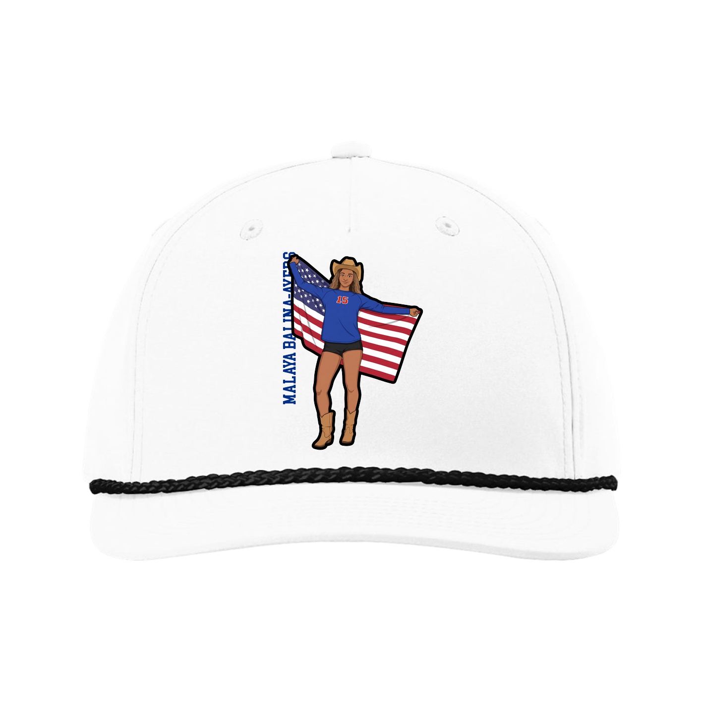 Five-Panel Classic Rope Cap — Name Vertical in White