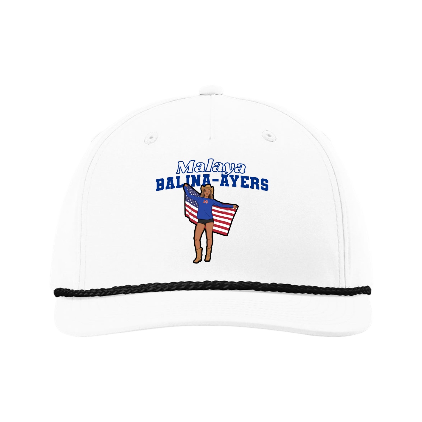 Five-Panel Classic Rope Cap — Name Arch in White