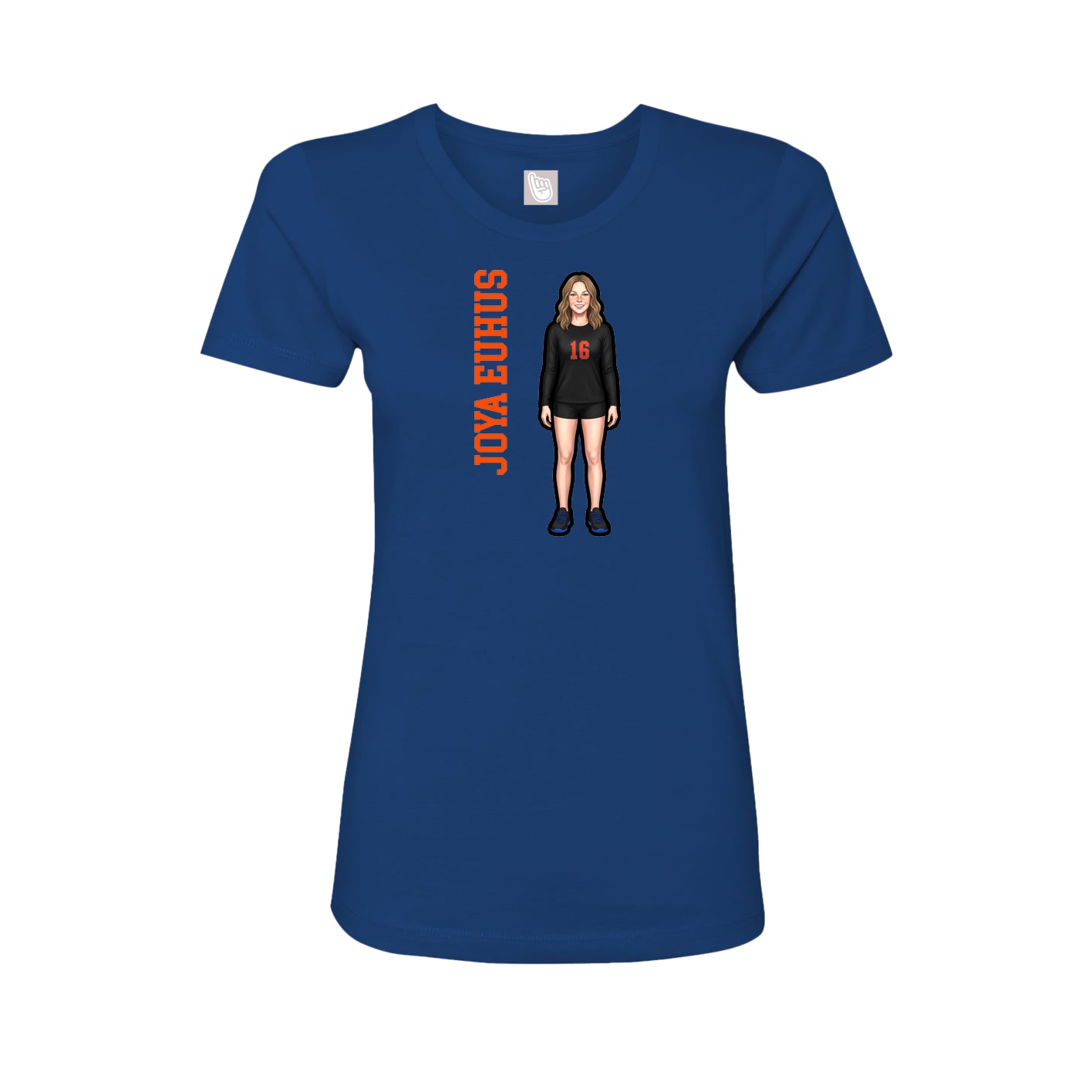 Fitted Women's Tee — Name Vertical in Royal