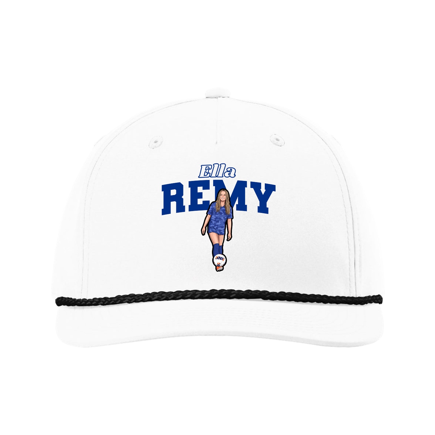 Five-Panel Classic Rope Cap — Name Arch in White