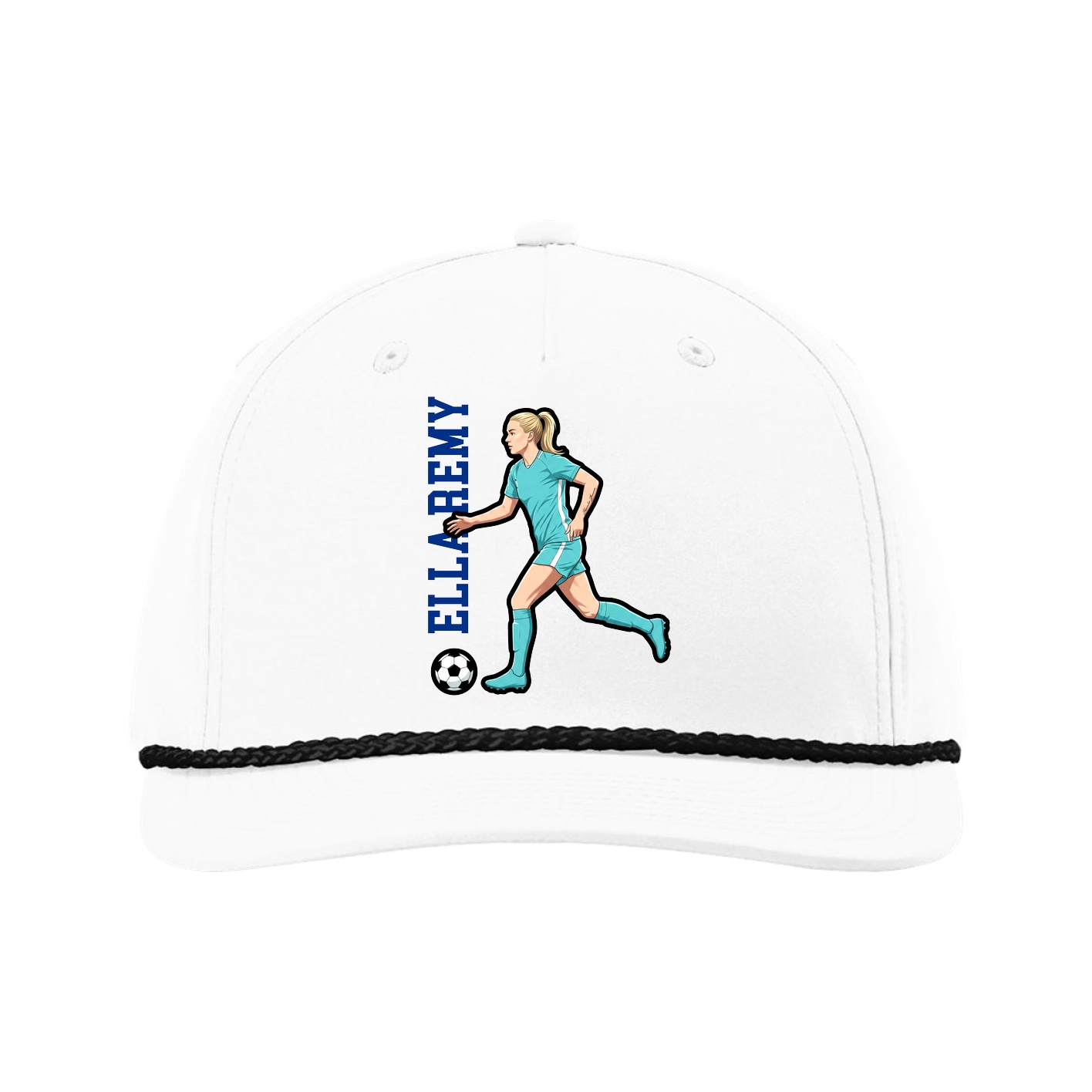 Five-Panel Classic Rope Cap — Name Vertical in White