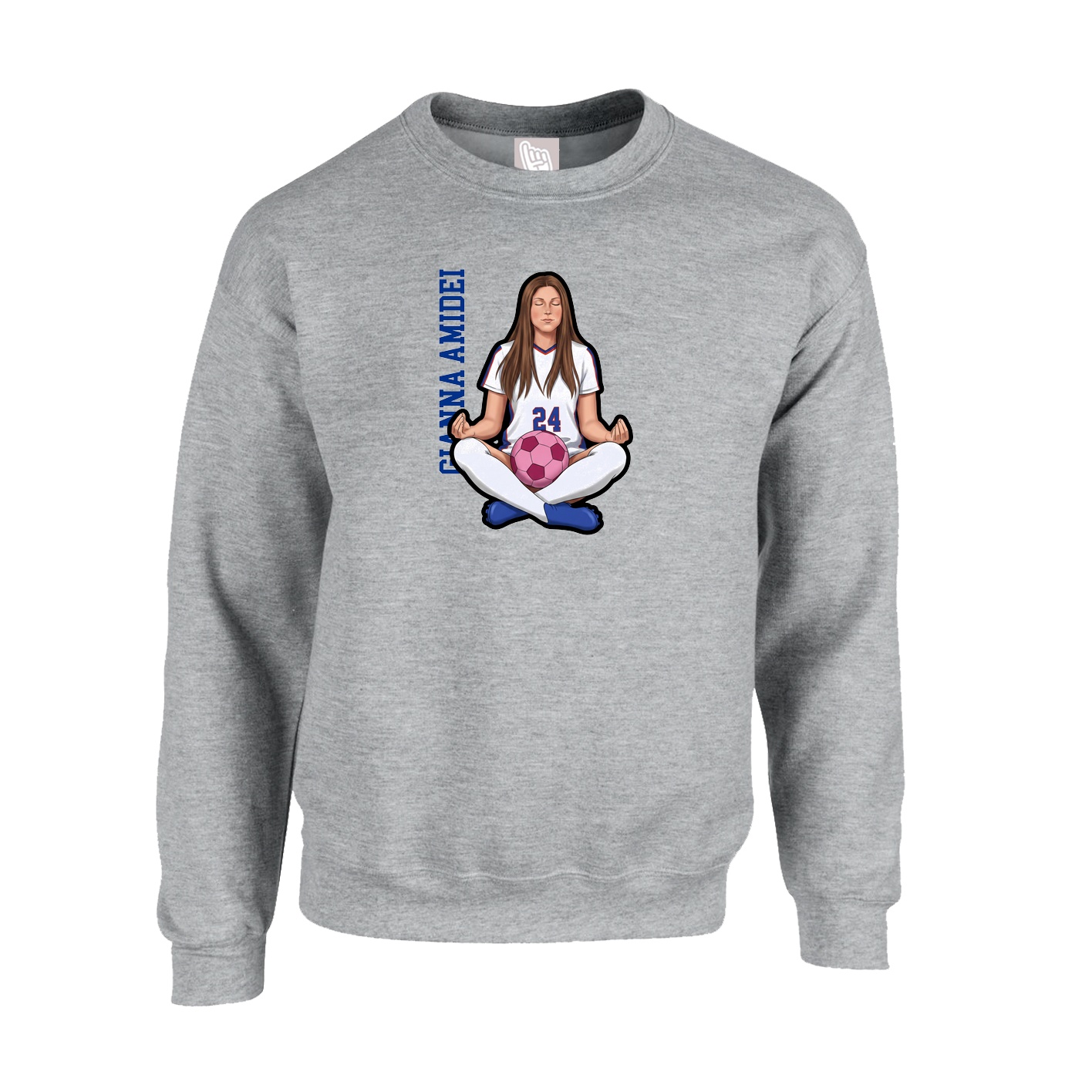 Fleece Crew — Name Vertical in Grey