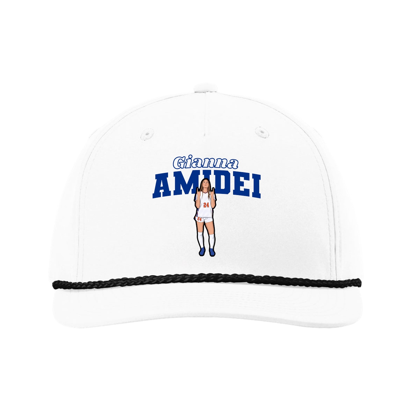 Five-Panel Classic Rope Cap — Name Arch in White
