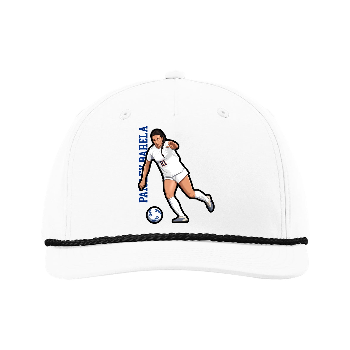 Five-Panel Classic Rope Cap — Name Vertical in White