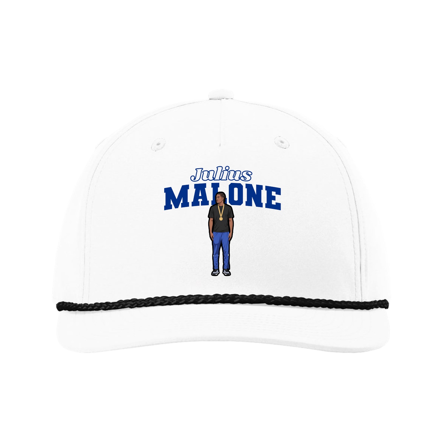 Five-Panel Classic Rope Cap — Name Arch in White