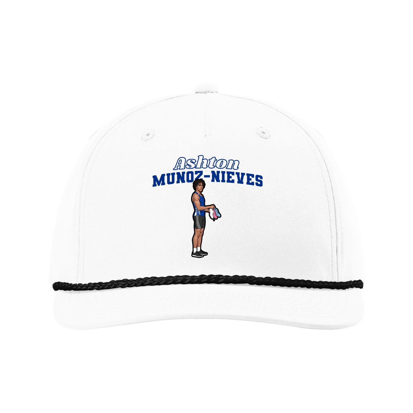 Five-Panel Classic Rope Cap — Name Arch in White