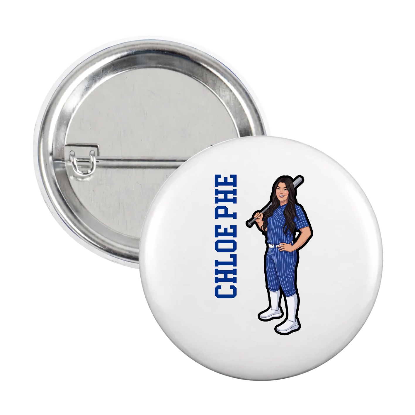 Game Day Button — Name Vertical in White