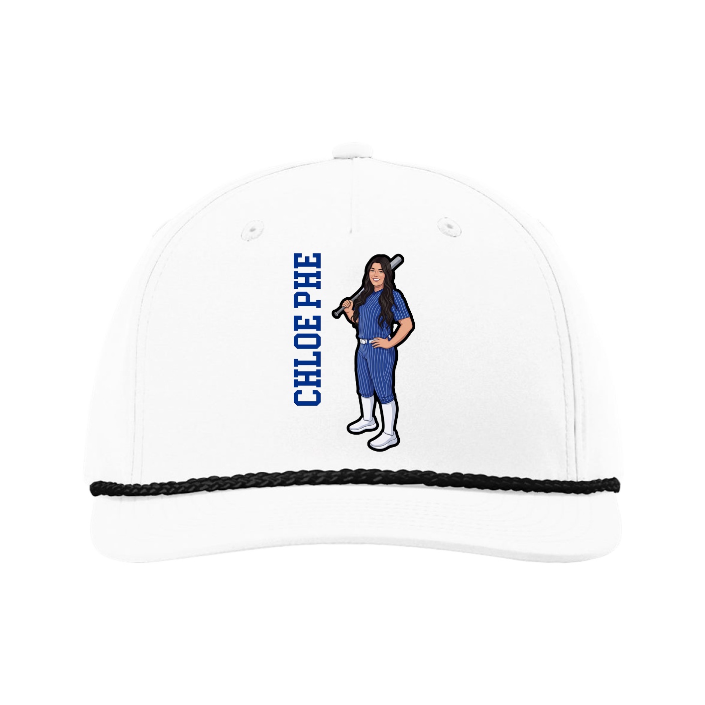 Five-Panel Classic Rope Cap — Name Vertical in White