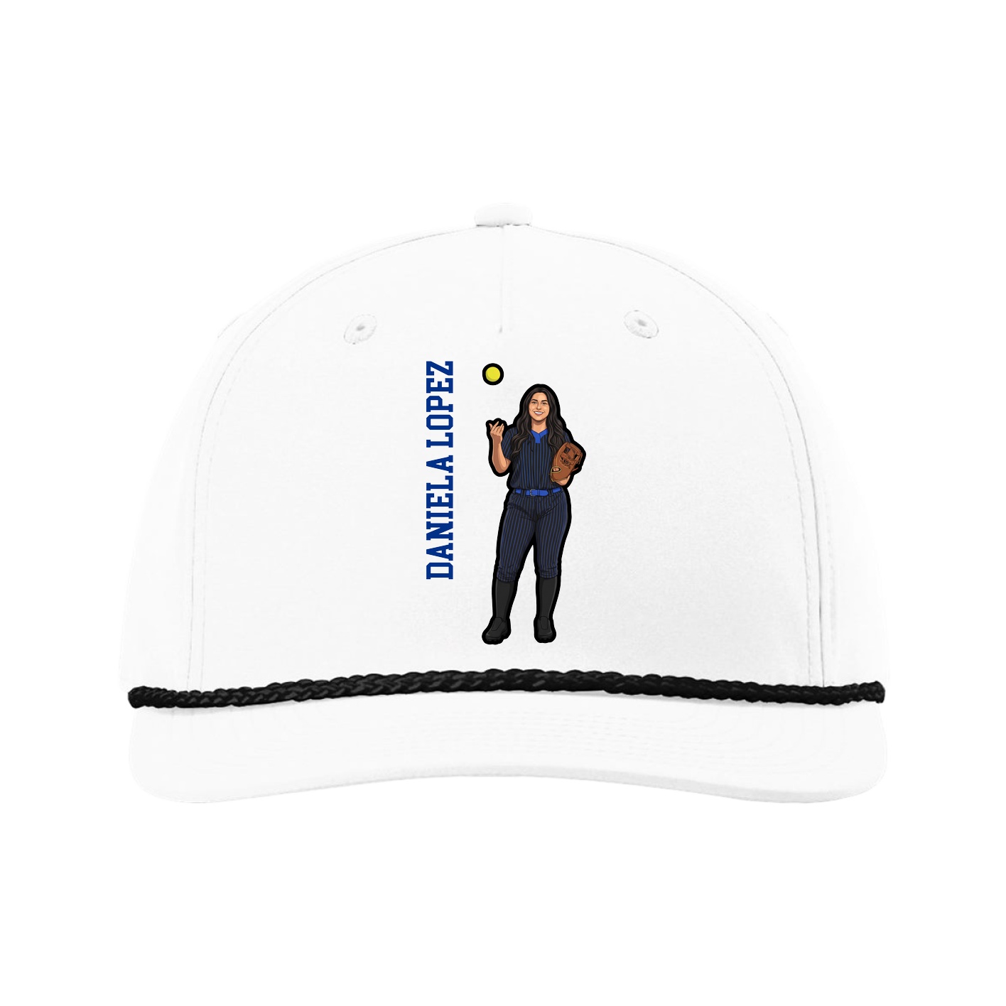 Five-Panel Classic Rope Cap — Name Vertical in White