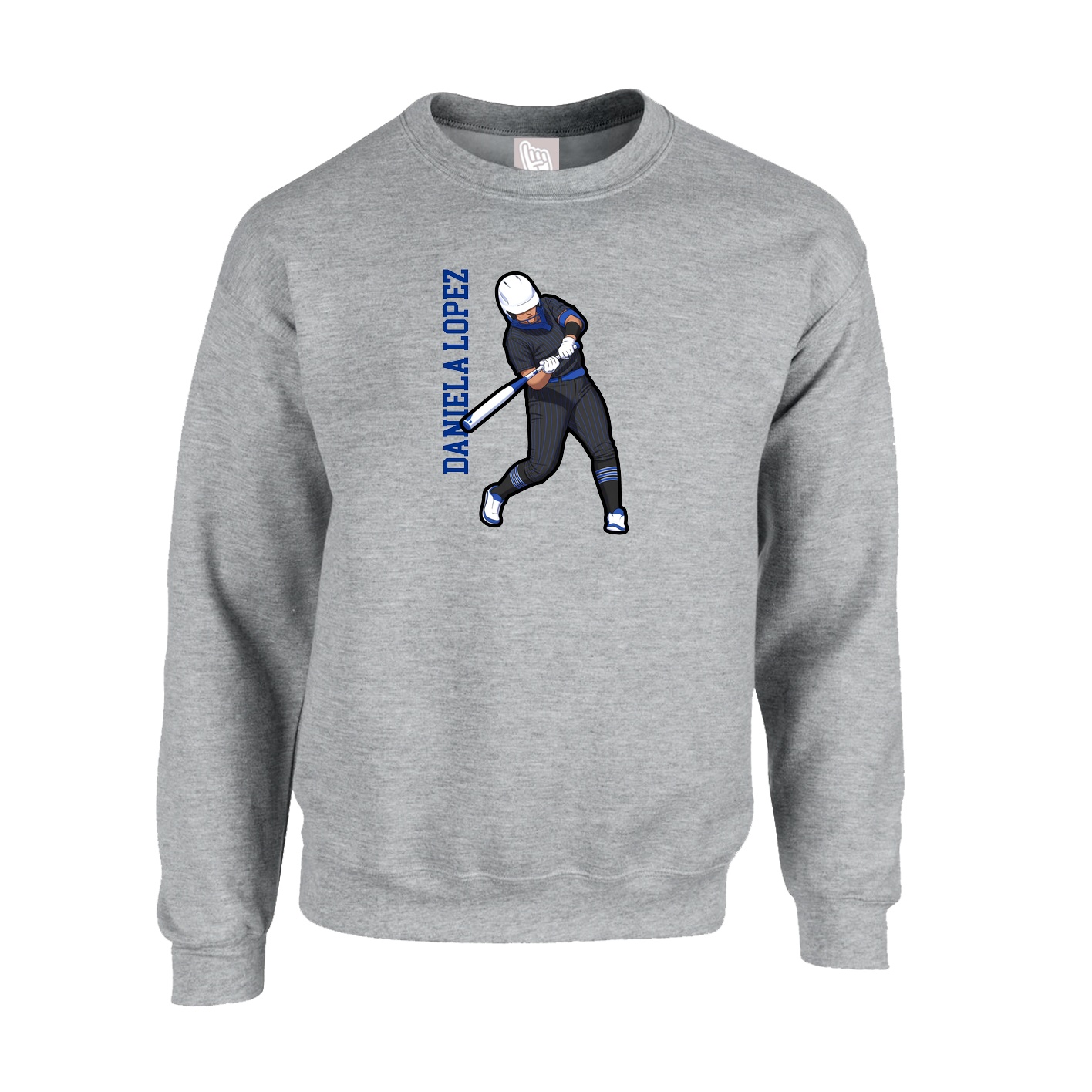 Fleece Crew — Name Vertical in Grey